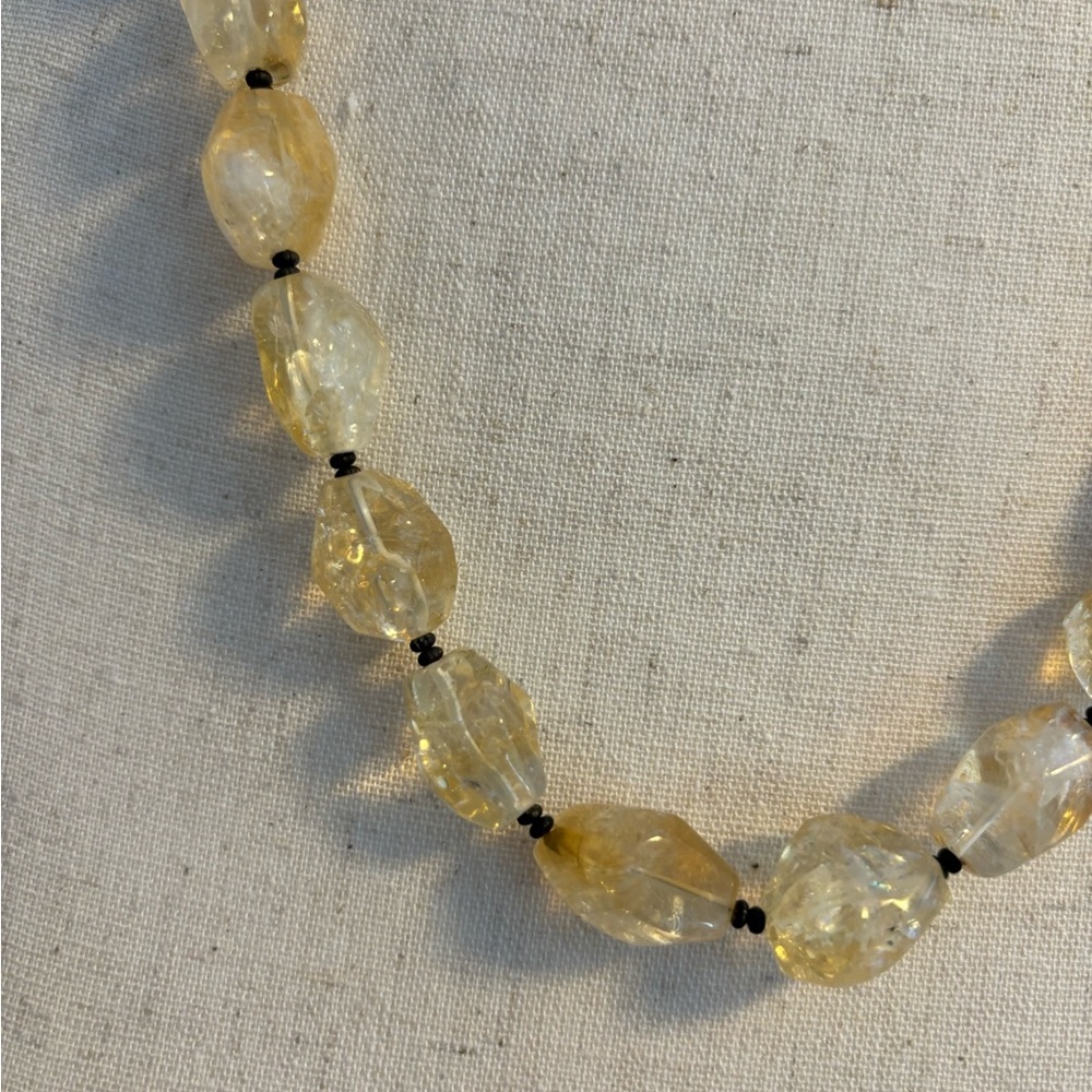 LEMON QUARTZ Necklace AND DROP EARRING SET WITH BLACK ACCENT BEADS